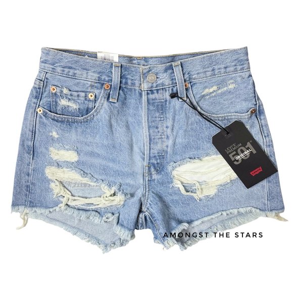 Levi's Pants - Levi's 501 Fault Line High Rise Blue Distressed Denim Shorts